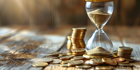 Hourglass with Coins Instead of Sand,Time is Money Concept for Business and Finance