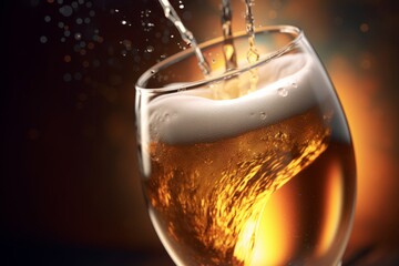 Close up pouring beer into a glass, glass of beer on a dark background