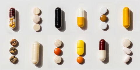 Assorted Pills and Capsules on White Surface