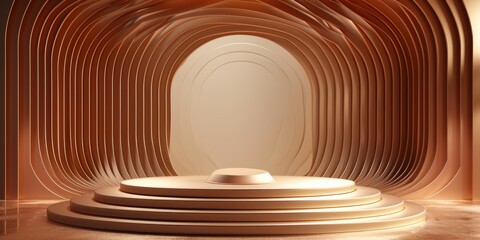 Fototapeta premium 3D Stage in Metal Frame, Brown Podium backdrop, product display