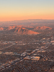 flying over Phoenix, Arizona at dawn