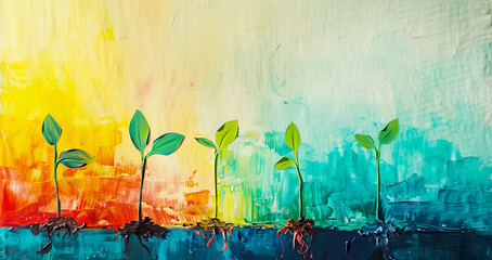Banner with five seed on colorful background. Oil paint artwork. - obrazy, fototapety, plakaty