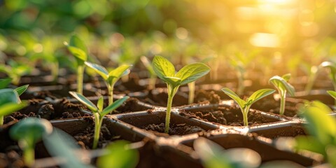 Sunlit Seedlings in Planting Trays