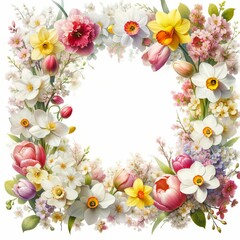 circle frame of flowers on white background