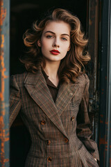 Fototapeta premium A beautiful woman wearing a 1930s tailored suit