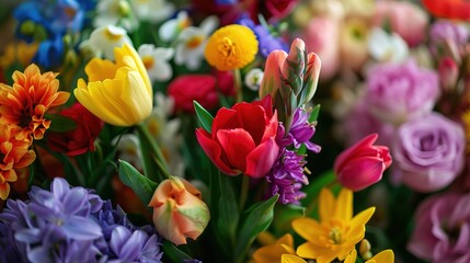 Naklejka na ściany i meble Assortment with colorful spring flowers,Generative ai, 