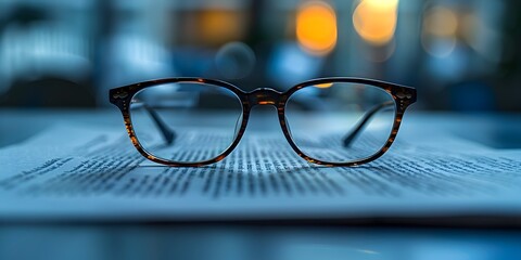 Pair of Glasses Focused on Fine Print of a Legal Contract for Careful Examination and Attention to Detail