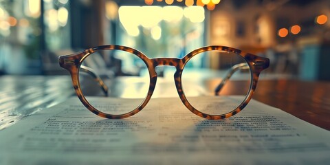 Pair of Glasses Focusing on Fine Print of a Legal Contract with Copy Space