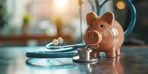 Fiscal Health Check-up with Piggy Bank and Stethoscope,Concept of Financial Responsibility and Prosperity