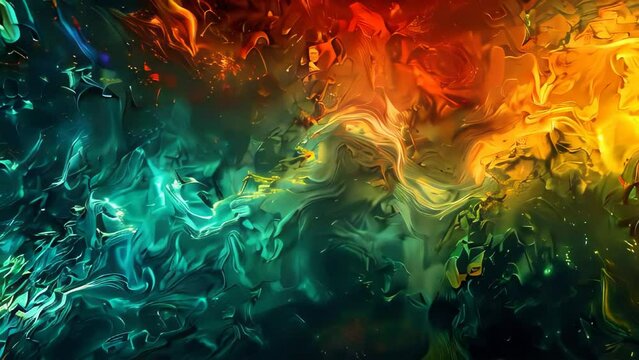 Abstract background of acrylic paint in yellow, orange, green and blue colors