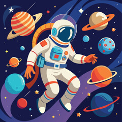 Colorful cartoon of an astronaut Illustrator and vector graphics