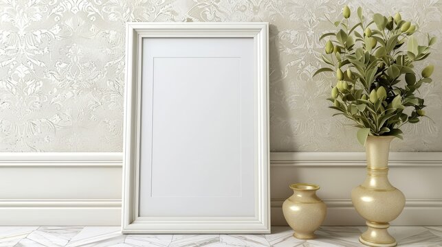 Blank empty picture frame mockup. Artwork in interior design