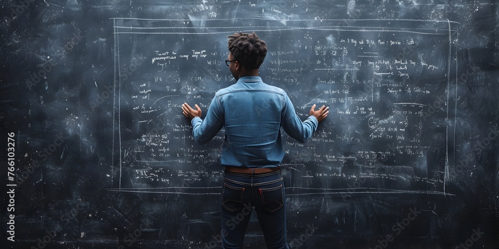 Poster a futuristic educator stands before a digital blackboard,showcasing advanced teaching technology in 