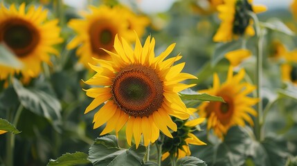 Splendid sunflowers in an agriculture field,Generative ai, Generative ,ai