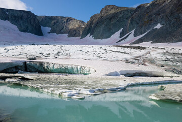 Melting IGAN glacier on a summer day. Polar Ural, Russia - 766104020
