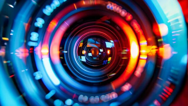 A closeup of video or photo camera lens