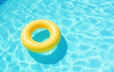 Fototapeta premium yellow swimming pool ring float in blue water
