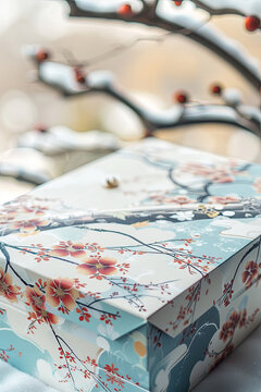 A beautiful gift box with traditional ukiyo painting 