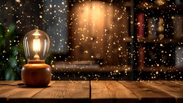 antique lamp on a wooden table and bokeh modern living room interior background