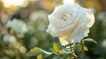 Vertical shallow focus closeup shot of a white rose flower in a park ,Generative ai,
