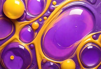 Purple and yellow soap bubbles in paint create an abstract design suitable for a colorful...