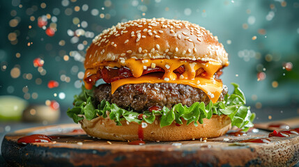 Gourmet Cheeseburger Delight - obrazy, fototapety, plakaty