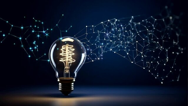 Light bulb with brain inside the hands of the businessman and point connecting network on blue background. Creative The brain in the light bulb  The concept of the business idea