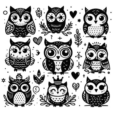 Set of owls vector collection