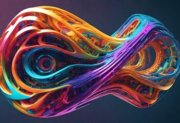 Generative AI illustration of abstract futuristic multicolored shiny 3d shape