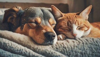 Harmony at Rest: A Dog and Cat's Peaceful Slumber"