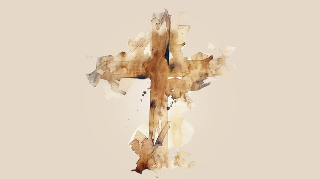 Painting illustration of the christian cross. Minimalistic illustration of the christianity. 