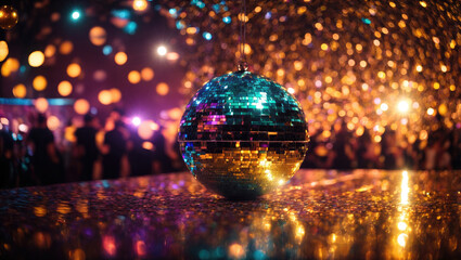 Fototapeta na wymiar Mirror disco ball in the night club