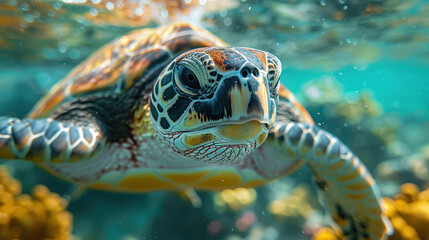 Obraz premium A sea turtle, Share the message of conservation and stewardship through impactful photography.