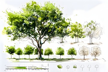 Ilustration and sketch of trees for architects