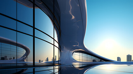 Futuristic architecture, 3D rendering of skyscraper building with glass windows