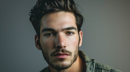 Obraz premium Close-up portrait of a man's face on gray background
