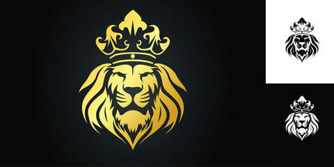 gradient lion logo, golden lion logo, lion king face logo vector