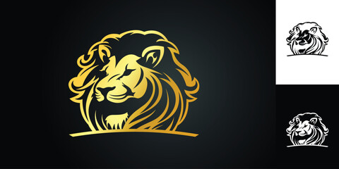 gradient lion logo, golden lion logo, lion king face logo vector