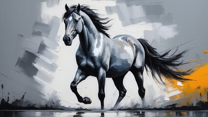 a horse gray theme oil pallet knife paint painting on canvas with large brush strokes modern art illustration abstract from Generative AI