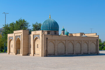 Ancient  Muyi Muborak Madrasah on a sunny day. Religious complex of Hazrati Imam. Tashkent, Uzbekistan - 766112273