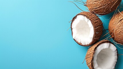 coconuts on a blue background with copyspace