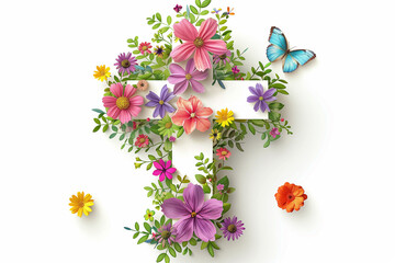  Floral cross. springtime faith. He is risen concept. - obrazy, fototapety, plakaty