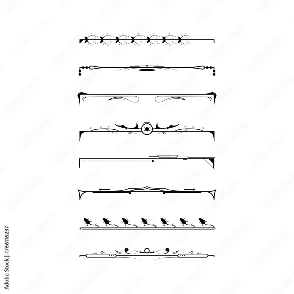 Poster set black simple line collection doodle border elements vector design style sketch isolated illustra