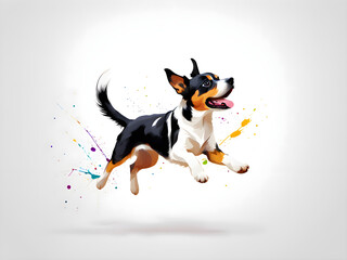 Illustrated material of dogs running with colorful spots