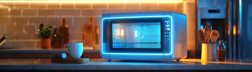 Obraz premium 3D render of a microwave with AI technology