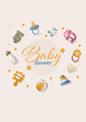 Baby shower with cartoon elements. Vector illustration