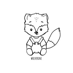 cute baby wolverine sit vector sketch for coloring outline