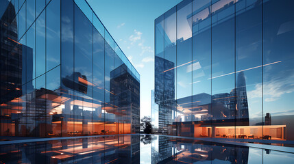 Obraz premium Office glass building, 3D rendering of modern architecture