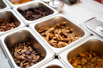 Ingredients for making handmade chocolates and candies in a workshop