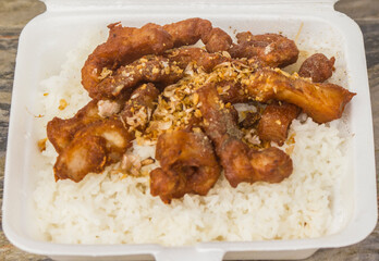 Garlic fried squid egg on rice